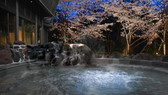 【-もみじの湯- 露天風呂】桜吹雪舞い散る露天風呂のジャグジー付き座り湯